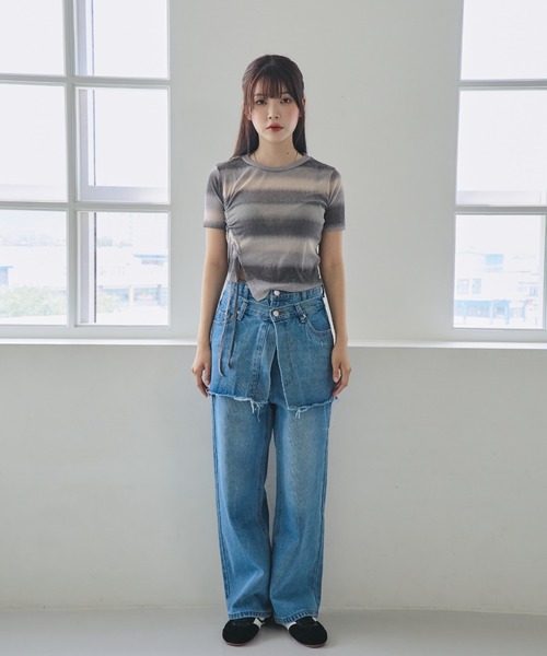 nemne store(ネンネストア)の「《unnome》グラデーションギャザーTシャツ(Tシャツ/カットソー・レディース・カーキ/ブラック/ピンク・フリー)」の17枚目の写真