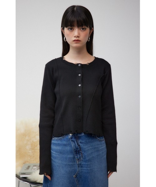 AZUL by moussy(アズールバイマウジー)の「ダメージスイッチングカーディガン(カーディガン/ボレロ・レディース・ブラック/イエロー系その他/杢グレー・FREE)」の7枚目の写真
