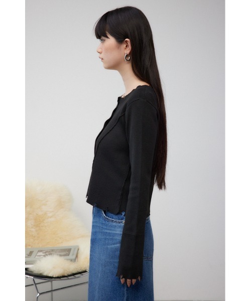 AZUL by moussy(アズールバイマウジー)の「ダメージスイッチングカーディガン(カーディガン/ボレロ・レディース・ブラック/イエロー系その他/杢グレー・FREE)」の8枚目の写真