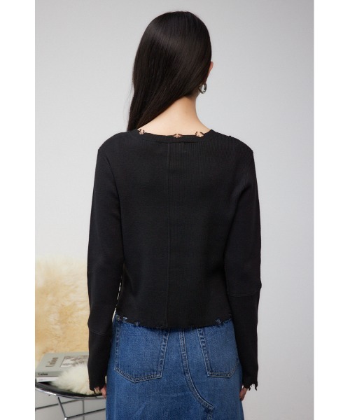AZUL by moussy(アズールバイマウジー)の「ダメージスイッチングカーディガン(カーディガン/ボレロ・レディース・ブラック/イエロー系その他/杢グレー・FREE)」の9枚目の写真