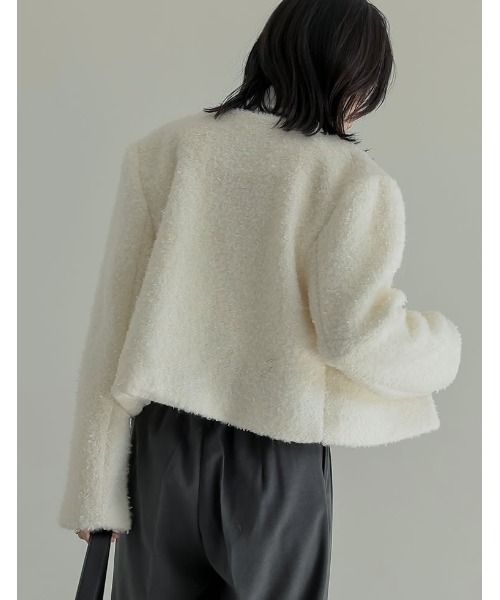 Re:EDIT（リエディ）の「[入卒式 セレモニー]ボアリボン金釦ノーカラーツイードジャケット（ノーカラージャケット・レディース・ホワイト/レッド/ピンク/ブラック/グレー・MEDIUM/LARGE）」の15枚目の写真