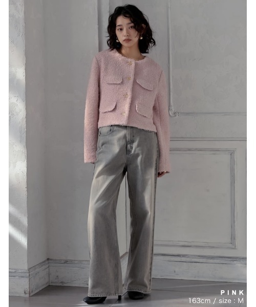 ゴールドロゴボタン◎ルイヴィトン　ツイード　ノーカラージャケット　リボン ゴールドロゴボタン◎ルイヴィトン ツイード ノーカラー