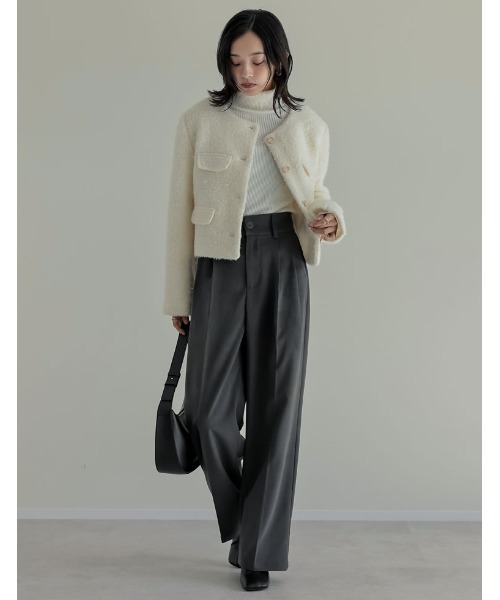 Re:EDIT（リエディ）の「[入卒式 セレモニー]ボアリボン金釦ノーカラーツイードジャケット（ノーカラージャケット・レディース・ホワイト/レッド/ピンク/ブラック/グレー・MEDIUM/LARGE）」の14枚目の写真