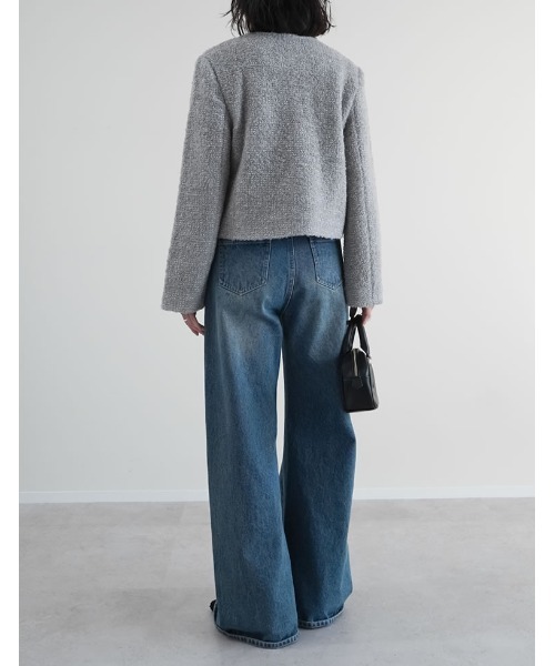 入卒式 セレモニー]ボアリボン金釦ノーカラーツイードジャケット（ノー