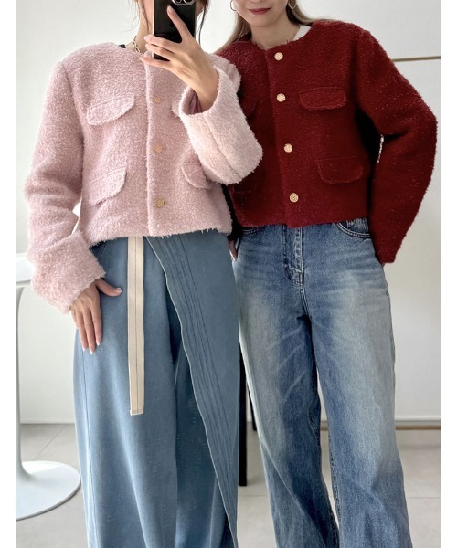 【極上美品】Christian Dior ツイード ノーカラージャケット グレー DIOR | クロップド ジャケット マクロカナージュ コットン