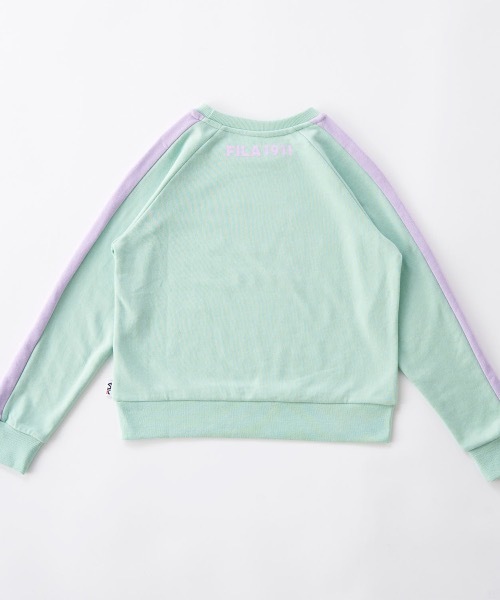 FILA（フィラ）の「【FILA/フィラ】キッズロゴ裏毛スウェット　トレーナー　ダンス　通学（スウェット・キッズ・ミント/ラベンダー・130/140/150/160）」の4枚目の写真