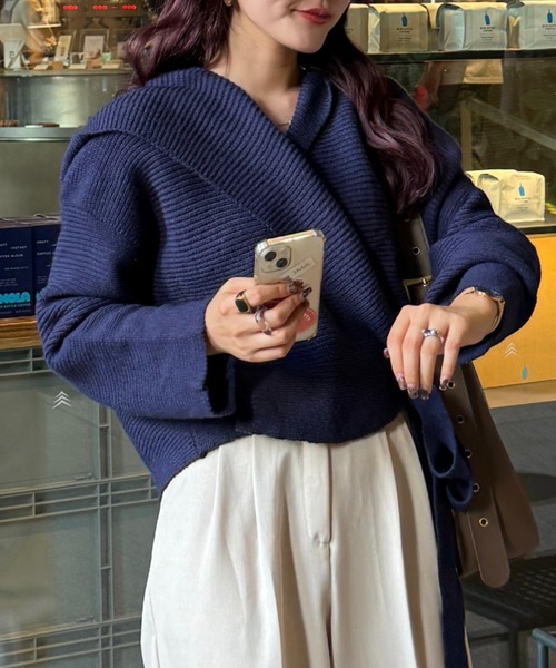 efill（エフィル）の「フロントリボン ニット（ニット/セーター・レディース・ネイビー/ベージュ・FREE）」の11枚目の写真