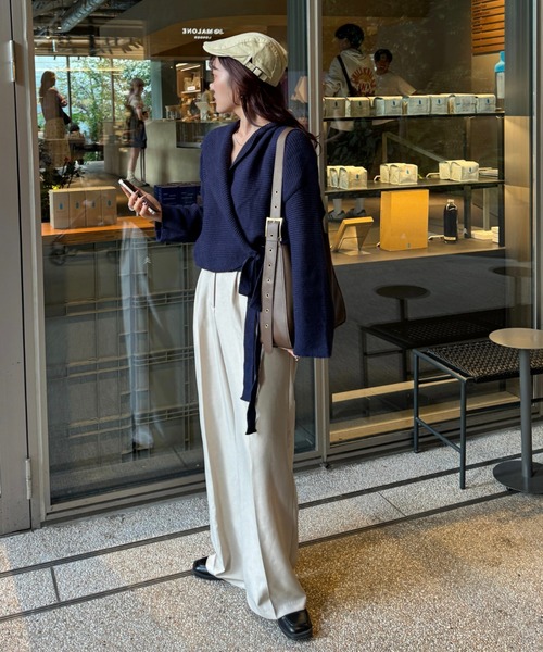 efill（エフィル）の「フロントリボン ニット（ニット/セーター・レディース・ネイビー/ベージュ・FREE）」の10枚目の写真