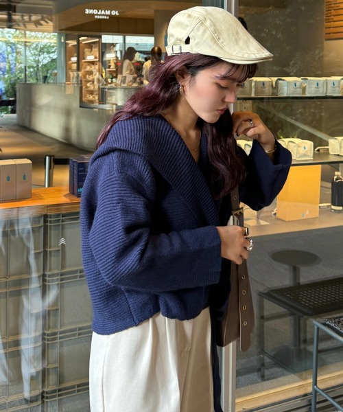 efill（エフィル）の「フロントリボン ニット（ニット/セーター・レディース・ネイビー/ベージュ・FREE）」の6枚目の写真