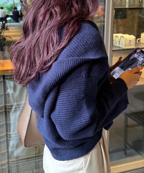 efill（エフィル）の「フロントリボン ニット（ニット/セーター・レディース・ネイビー/ベージュ・FREE）」の14枚目の写真