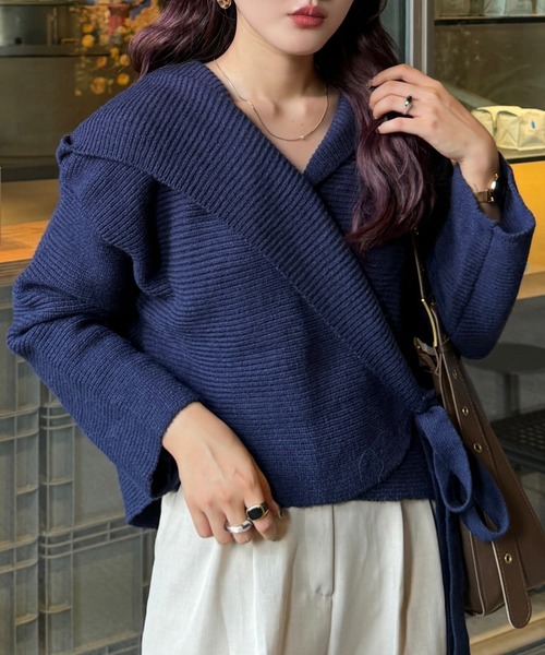 efill（エフィル）の「フロントリボン ニット（ニット/セーター・レディース・ネイビー/ベージュ・FREE）」の17枚目の写真