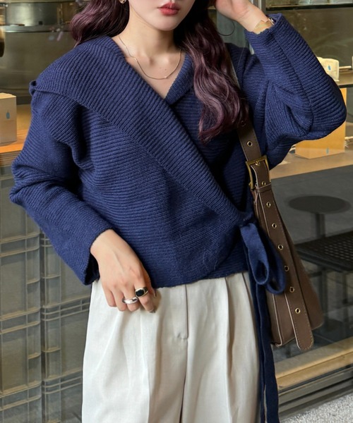 efill（エフィル）の「フロントリボン ニット（ニット/セーター・レディース・ネイビー/ベージュ・FREE）」の18枚目の写真