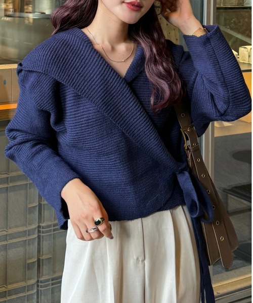 efill（エフィル）の「フロントリボン ニット（ニット/セーター・レディース・ネイビー/ベージュ・FREE）」の12枚目の写真