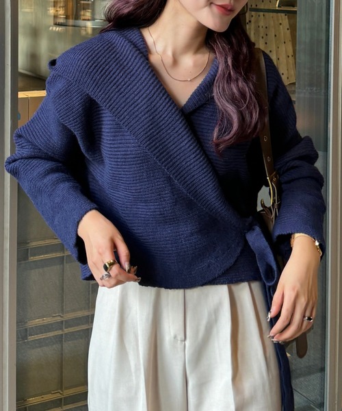 efill（エフィル）の「フロントリボン ニット（ニット/セーター・レディース・ネイビー/ベージュ・FREE）」の13枚目の写真