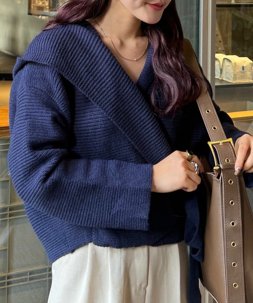 efill（エフィル）の「フロントリボン ニット（ニット/セーター・レディース・ネイビー/ベージュ・FREE）」の19枚目の写真