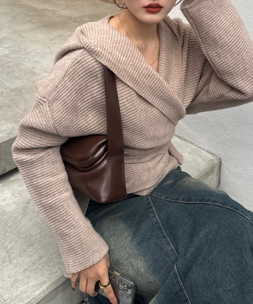 efill（エフィル）の「フロントリボン ニット（ニット/セーター・レディース・ネイビー/ベージュ・FREE）」の21枚目の写真