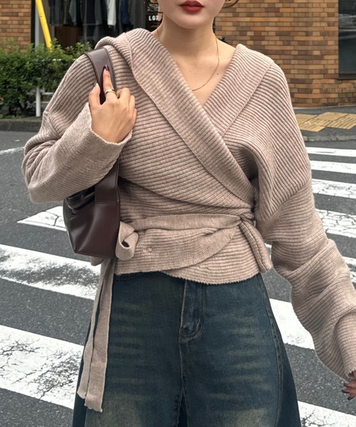 efill（エフィル）の「フロントリボン ニット（ニット/セーター・レディース・ネイビー/ベージュ・FREE）」の20枚目の写真