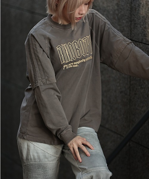 anobody（アノバディ）の「【*anobody* / アノバディー】Fake Layered LS Tee　/ フェイクレイヤードロングスリーブTシャツ（Tシャツ/カットソー・メンズ・ブラック/アッシュブラウン/ライトグレー・1/3）」の12枚目の写真