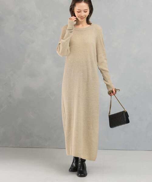 セール】ヤク混サイドスリット畦ニットワンピース（ワンピース