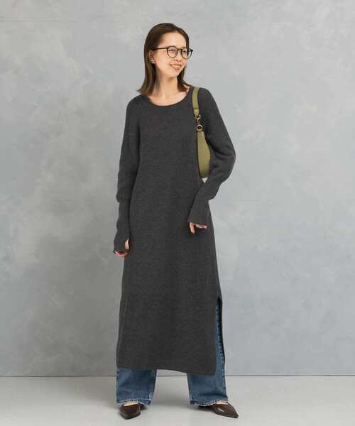 セール】ヤク混サイドスリット畦ニットワンピース（ワンピース