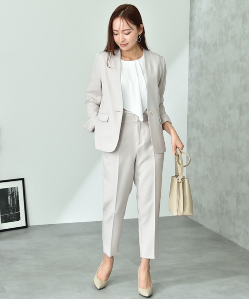 ジャケット、ブラウスセット 7days Life Styling セットアップ 「洗える」ノーカラー