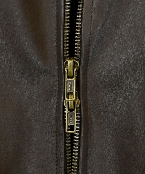 Starting Over(スターティングオーバー)の「Vintage-like synthetic leather rib turtle blouson/ヴィンテージライク PUレザー ダブルジップ リブタートル ブルゾン(ブルゾン・メンズ・ブラック/ブラウン・M/L/XL)」の7枚目の写真