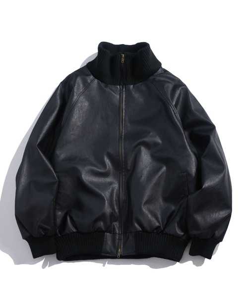 セール】Vintage-like synthetic leather rib turtle blouson