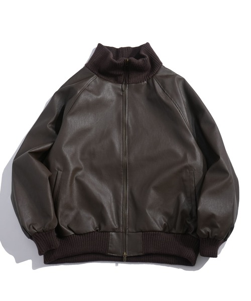 セール】Vintage-like synthetic leather rib turtle blouson