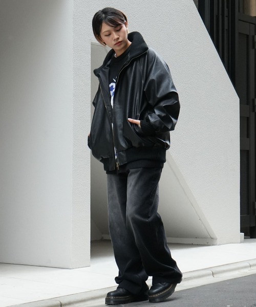 Starting Over(スターティングオーバー)の「Vintage-like synthetic leather rib turtle blouson/ヴィンテージライク PUレザー ダブルジップ リブタートル ブルゾン(ブルゾン・メンズ・ブラック/ブラウン・M/L/XL)」の13枚目の写真