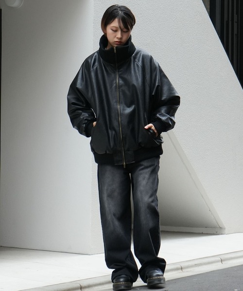 Starting Over(スターティングオーバー)の「Vintage-like synthetic leather rib turtle blouson/ヴィンテージライク PUレザー ダブルジップ リブタートル ブルゾン(ブルゾン・メンズ・ブラック/ブラウン・M/L/XL)」の15枚目の写真