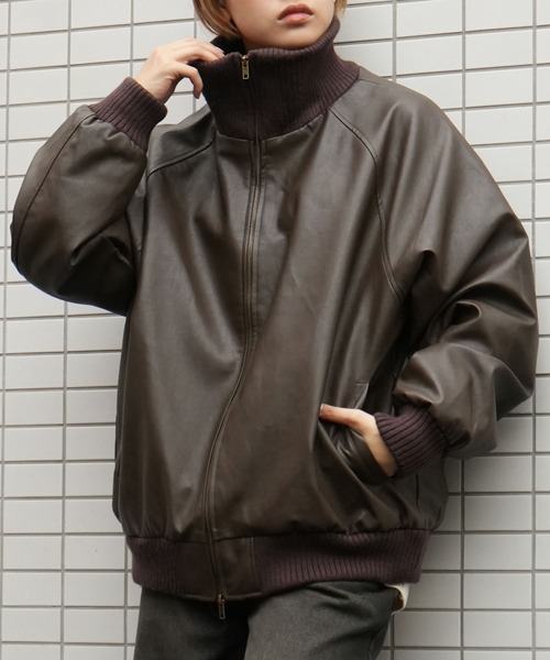 Starting Over(スターティングオーバー)の「Vintage-like synthetic leather rib turtle blouson/ヴィンテージライク PUレザー ダブルジップ リブタートル ブルゾン(ブルゾン・メンズ・ブラック/ブラウン・M/L/XL)」の17枚目の写真
