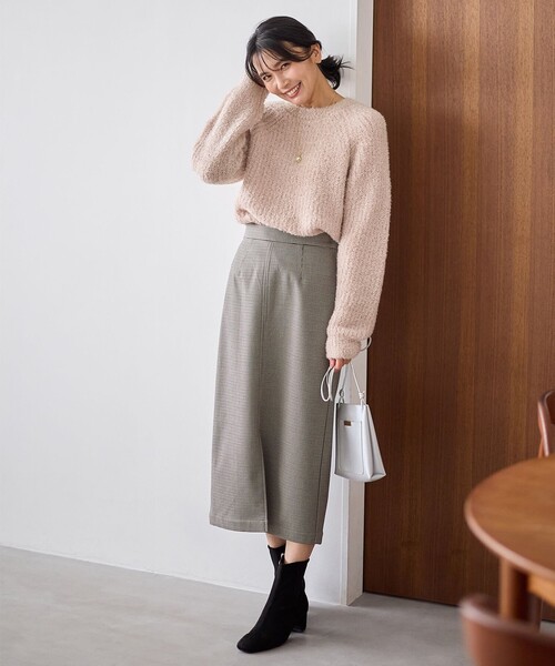 セール】【ウエストゴム/裏起毛】チェックボンディングタイトスカート