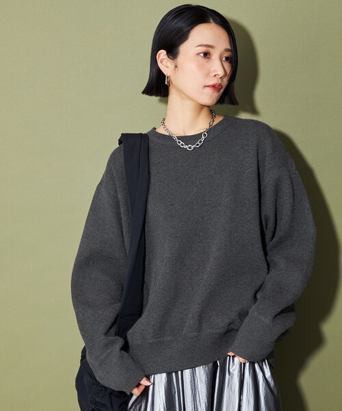 CITEN（シテン）の「＜CITEN＞スウエットライクプルオーバーニット（ニット/セーター・レディース・ダークグレー/ライトグレー・FREE）」の6枚目の写真