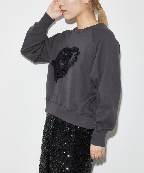 Firsthand(ファーストハンド)の「Firsthand/ファーストハンド オーガニックコットン レースコード刺繍スウェット(スウェット・レディース・グレー/チャコールグレー・FREE)」の6枚目の写真