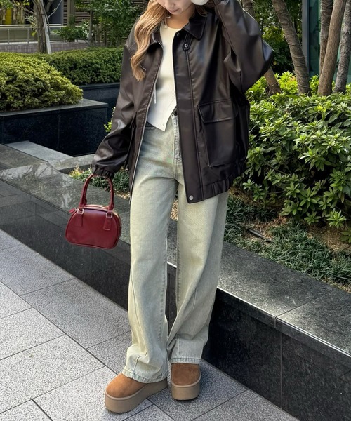 clear（クリア）の「アンティークレザーロング丈ブルゾン[ヴィンテージ フェイクレザー 華奢見え] ≪2025SS新作≫（その他アウター・レディース・ブラック/ブラウン/ライトベージュ・F）」の8枚目の写真