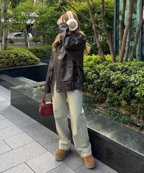 clear（クリア）の「アンティークレザーロング丈ブルゾン[ヴィンテージ フェイクレザー 華奢見え] ≪2025SS新作≫（その他アウター・レディース・ブラック/ブラウン/ライトベージュ・F）」の9枚目の写真