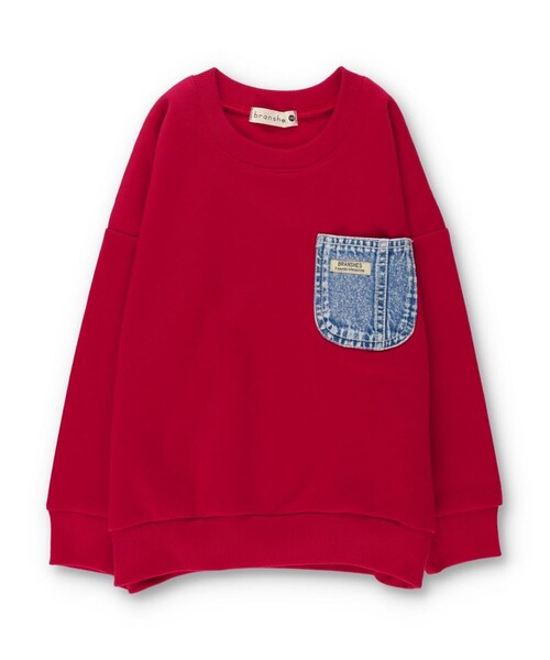 BRANSHES(ブランシェス)の「【あったか/デニムポケット付き】裏起毛トレーナー(スウェット・キッズ・レッド/カラフル/アイボリー/その他・90/80/120/130/150/160/140/110/100)」の1枚目の写真