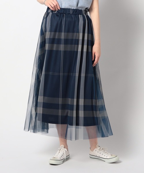 Grand PARK（グランドパーク）の「チュールチェックプリントスカート（スカート・レディース・ブラック/アイボリー/ネイビー/カーキ/グレー/ラベンダー・FREE）」の5枚目の写真