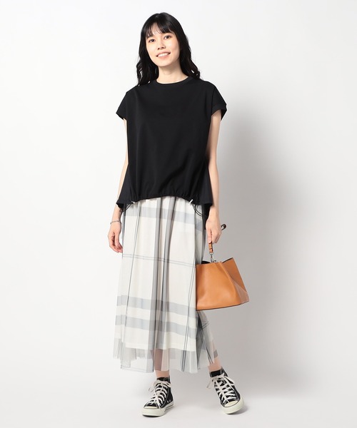 Grand PARK（グランドパーク）の「チュールチェックプリントスカート（スカート・レディース・ブラック/アイボリー/ネイビー/カーキ/グレー/ラベンダー・FREE）」の10枚目の写真