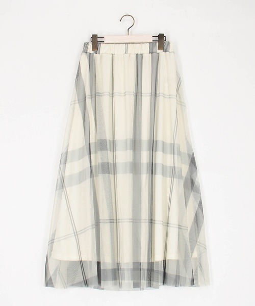 Grand PARK（グランドパーク）の「チュールチェックプリントスカート（スカート・レディース・ブラック/アイボリー/ネイビー/カーキ/グレー/ラベンダー・FREE）」の21枚目の写真