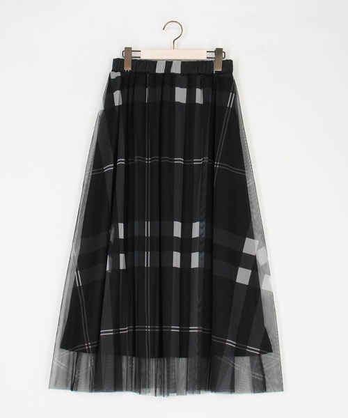 Grand PARK（グランドパーク）の「チュールチェックプリントスカート（スカート・レディース・ブラック/アイボリー/ネイビー/カーキ/グレー/ラベンダー・FREE）」の22枚目の写真