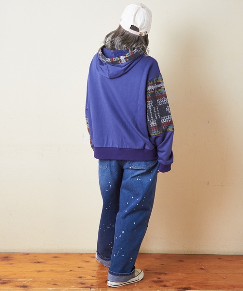 CUBE SUGAR（キューブシュガー）の「スウェット×ジャガードプルオーバーパーカー（パーカー・レディース・ブラック/カーキ/ナチュラル/ネイビー・M）」の16枚目の写真