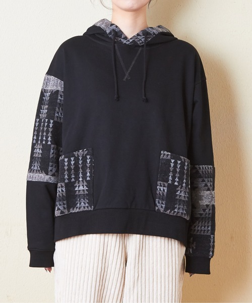 CUBE SUGAR（キューブシュガー）の「スウェット×ジャガードプルオーバーパーカー（パーカー・レディース・ブラック/カーキ/ナチュラル/ネイビー・M）」の17枚目の写真
