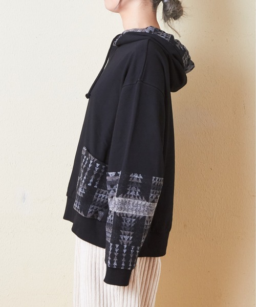 CUBE SUGAR（キューブシュガー）の「スウェット×ジャガードプルオーバーパーカー（パーカー・レディース・ブラック/カーキ/ナチュラル/ネイビー・M）」の19枚目の写真