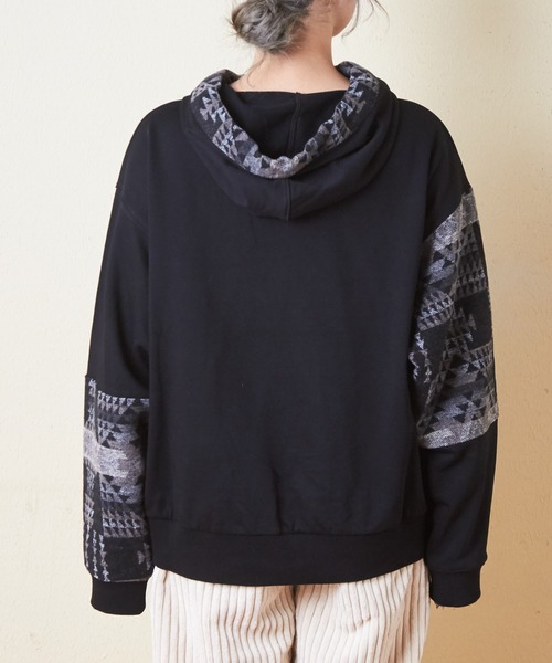 CUBE SUGAR（キューブシュガー）の「スウェット×ジャガードプルオーバーパーカー（パーカー・レディース・ブラック/カーキ/ナチュラル/ネイビー・M）」の20枚目の写真