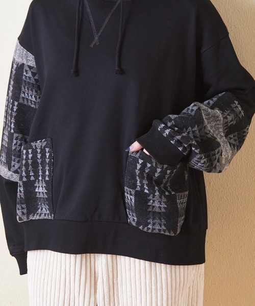 CUBE SUGAR（キューブシュガー）の「スウェット×ジャガードプルオーバーパーカー（パーカー・レディース・ブラック/カーキ/ナチュラル/ネイビー・M）」の22枚目の写真