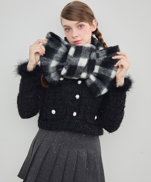 TITTY&CO.(ティティーアンドコー)の「チェック柄フリンジストール(ストール/ショール・レディース・ネイビー/ブラック/グレー・FREE)」の7枚目の写真