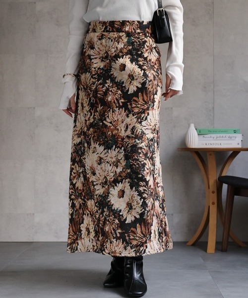 セール】ゴブラン柄セミフレアスカート/台形スカート（スカート