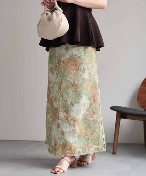 セール】ゴブラン柄セミフレアスカート/台形スカート（スカート