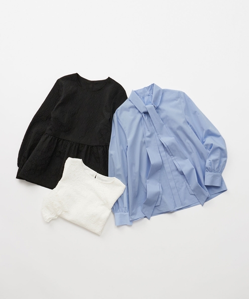 OPAQUE.CLIP（オペークドットクリップ）の「《通勤・セレモニー対応》ジャカードペプラムブラウス【洗濯機洗い可】（シャツ/ブラウス・レディース・ブラック/オフホワイト/ネイビー・36/38/40/42）」の9枚目の写真